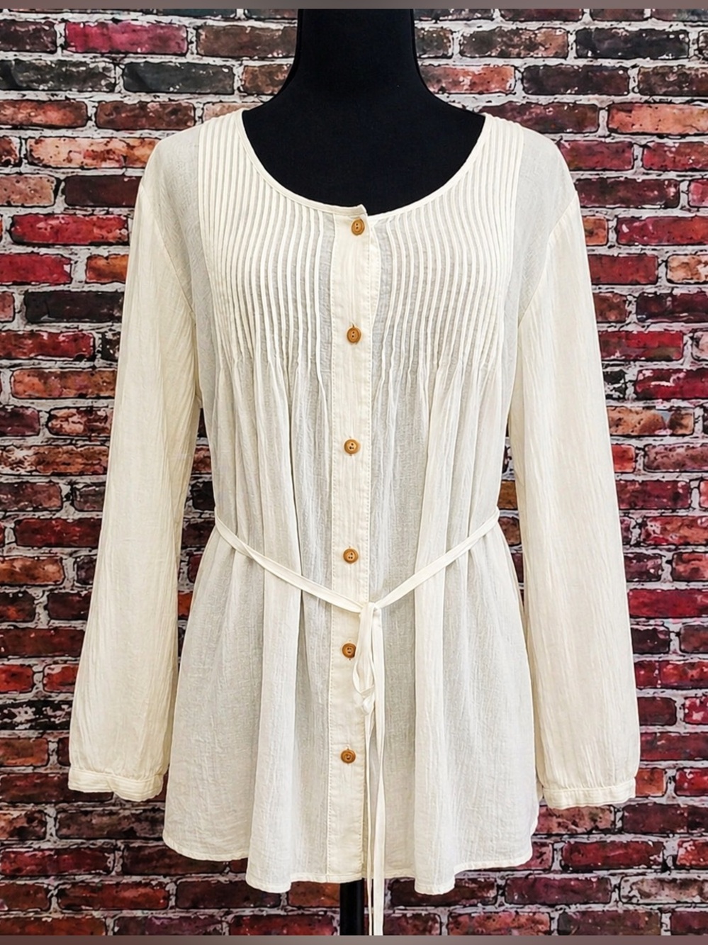 Banana Republic Cream Pleated Blouse w/ Waist Tie Boho Cottagecore Size Large